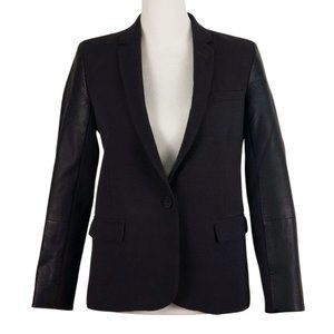 The Kooples Structured Single Breasted Blazer Leather Embellished Sleeve Size 34